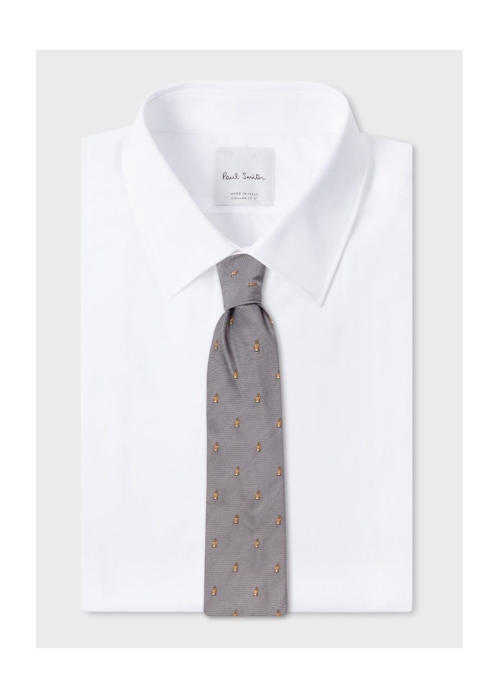 Paul Smith Mens's Grey Embroidered Rabbit Motif Silk Tie