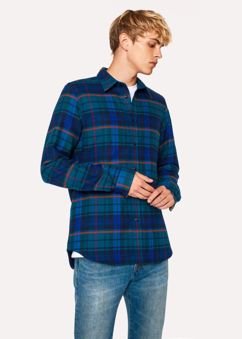 Paul Smith Men's Tailored-Fit Navy And Petrol Blue Check Cotton Shirts