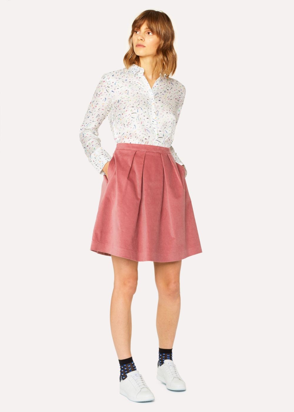 Paul Smith Lady's Dusky Pink Corduroy Stretch-Cotton Skirt