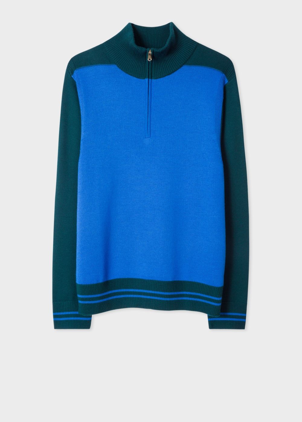 Paul Smith Men's Blue Colour-Block Merino Wool Funnel Neck Half-Zip Sweater