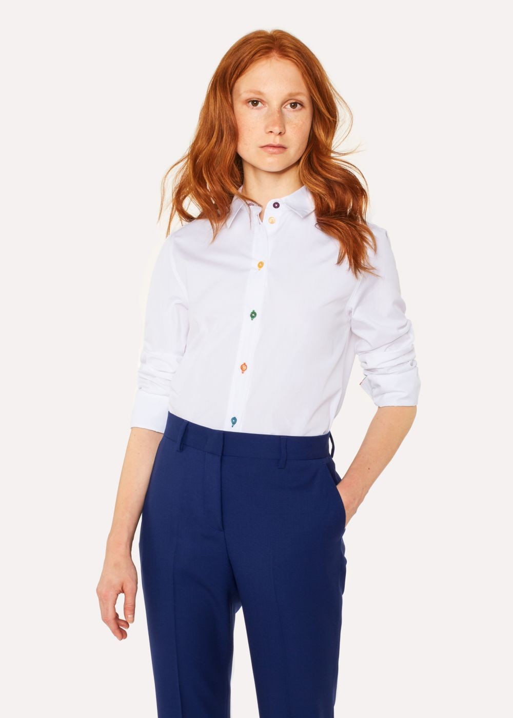 Paul Smith Women's Slim-Fit White Cotton T-Shirts With 'swirl' Cuff Lining