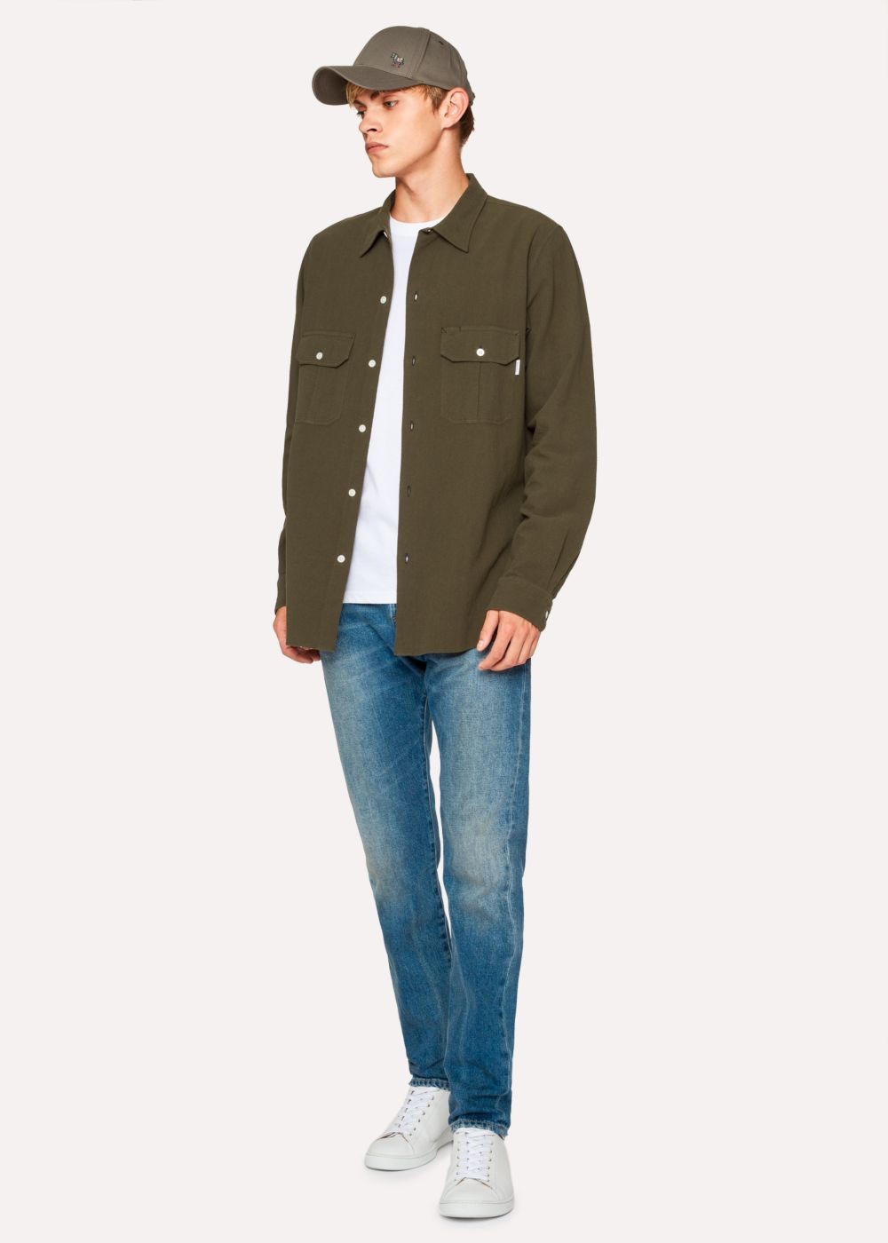 Paul Smith Mens's Classic-Fit Khaki Two-Pocket Textured Cotton T-Shirt