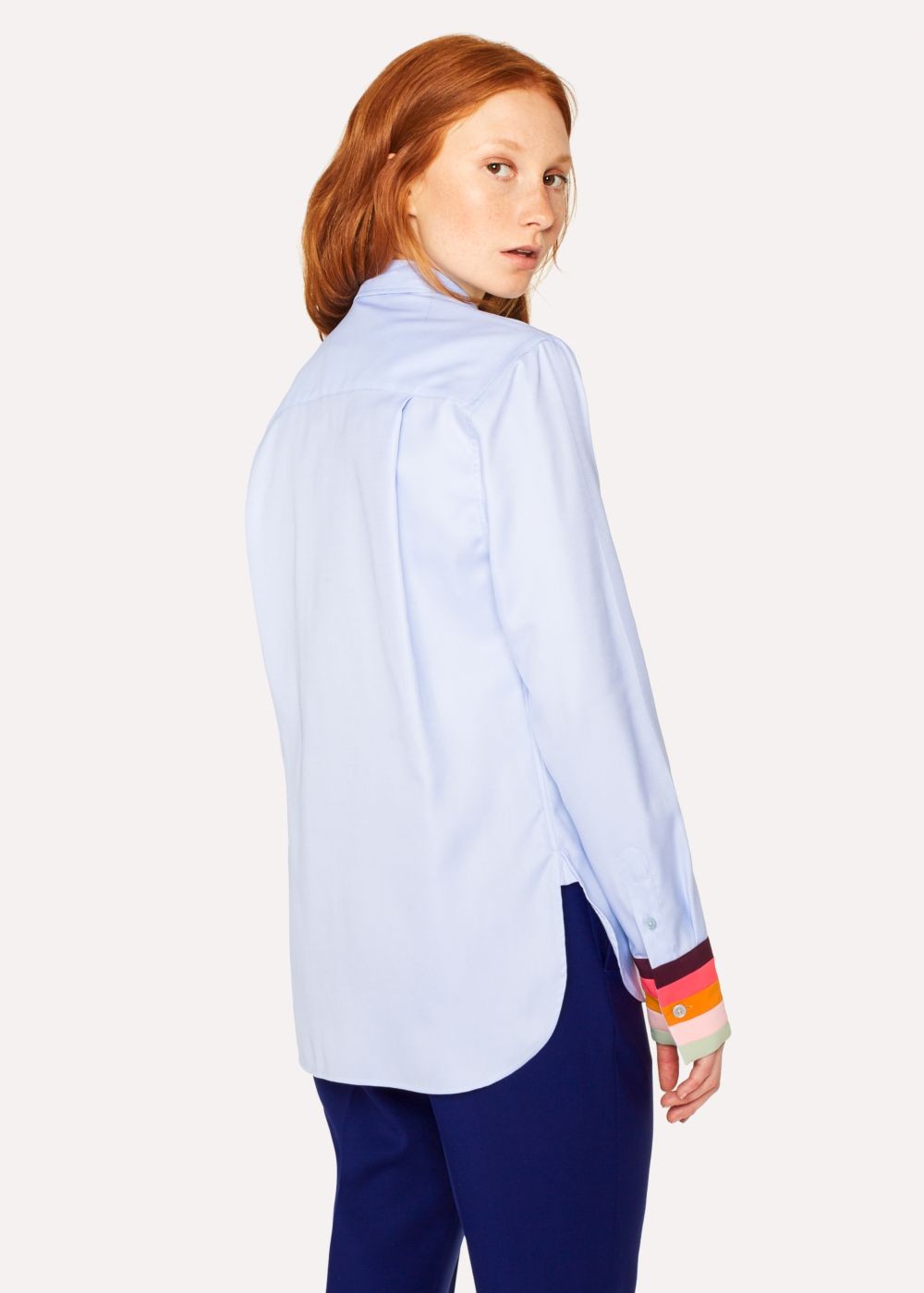 Paul Smith Women's Blue Cotton Tshirts With 'artist Stripe' Cuffs