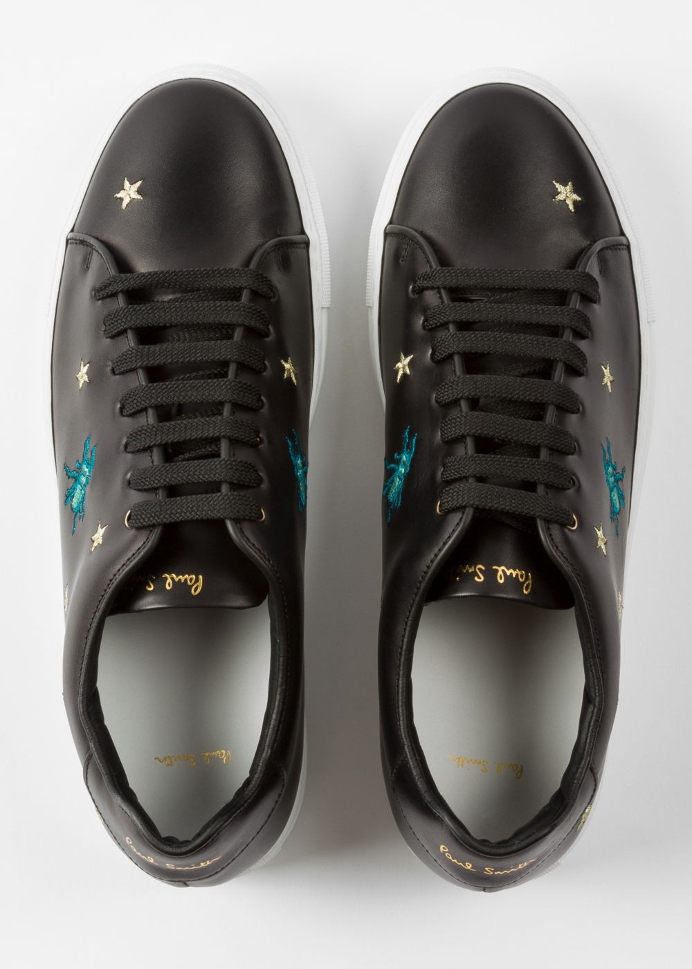 Paul Smith Men's Black Leather 'dreamer' Embroidered 'basso' Trainers