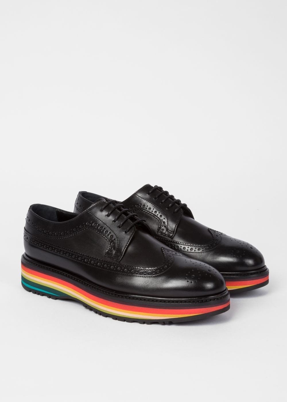 Paul Smith Lady's Black Leather 'grand' Brogues With Striped Soles Shoes