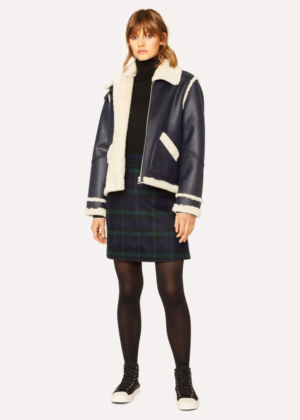 Paul Smith Womens's Navy Faux Shearling Aviator Jackets With Contrast Trims