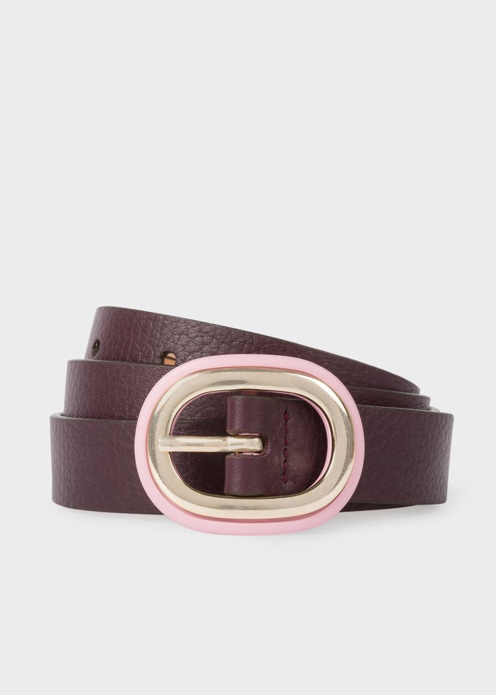 Paul Smith Lady's Burgundy Leather Belt With Pink Buckle