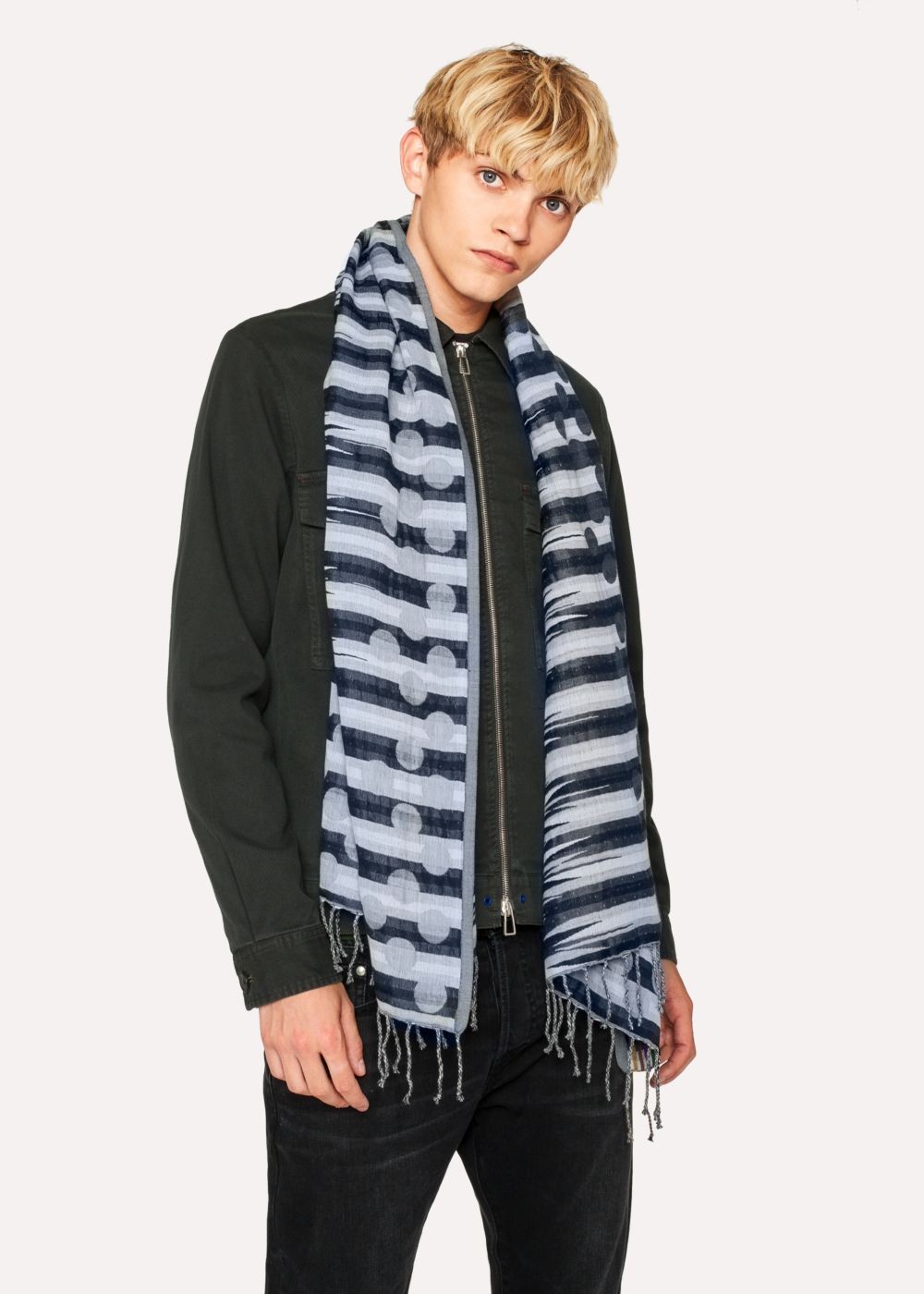 Paul Smith Men's Black Geometric Polka Dot Jacquard Scarf