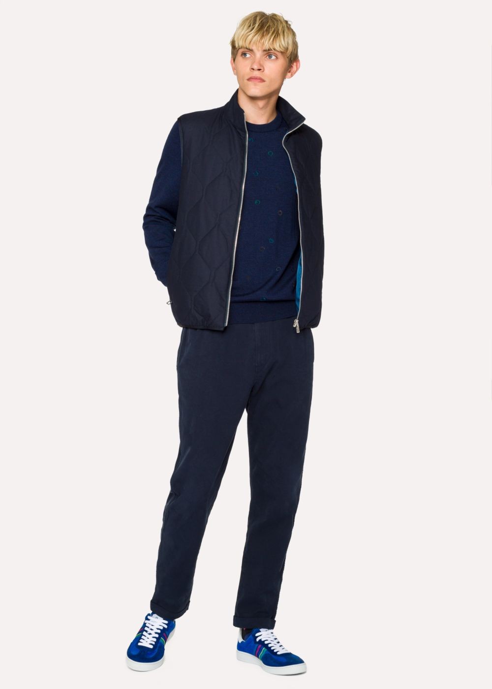 Paul Smith Men's Navy Merino Wool Embroidered-Spot Sweater
