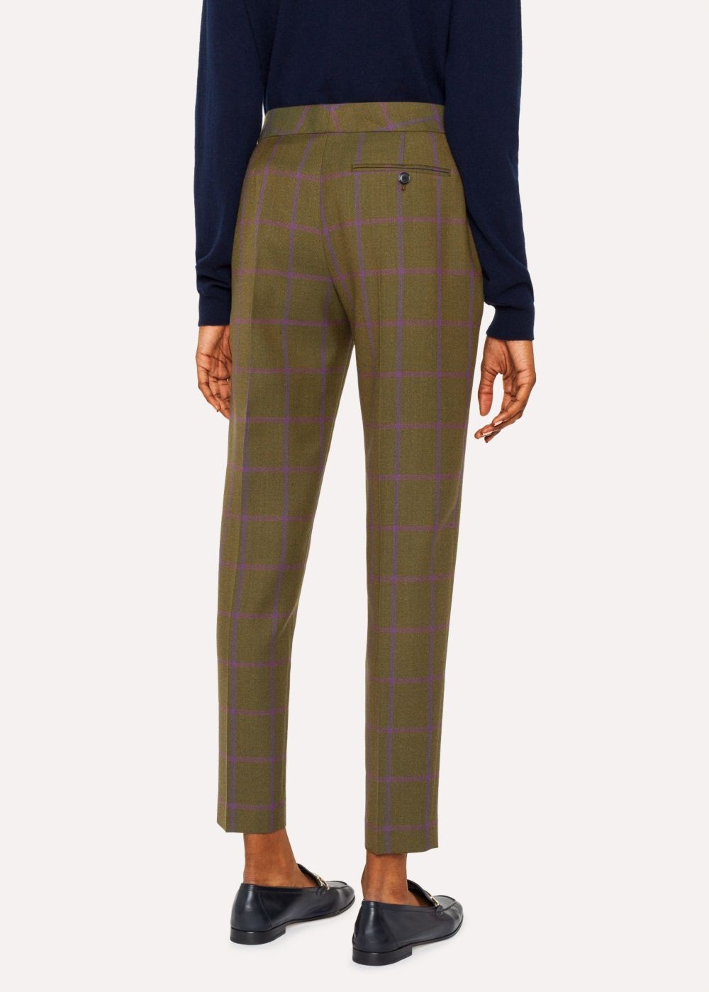 Paul Smith Women's Classic-Fit Khaki Windowpane Check Wool Pants