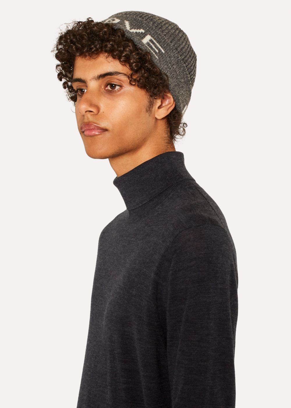 Paul Smith Men's Grey 'peace And Love' Wool Beanie Hat