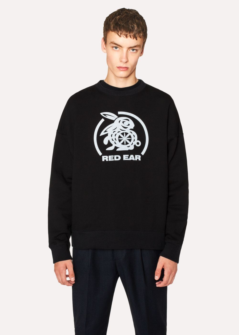 Paul Smith Mens's Black Red Ear 'large Rabbit Logo' Print Sweatshirt