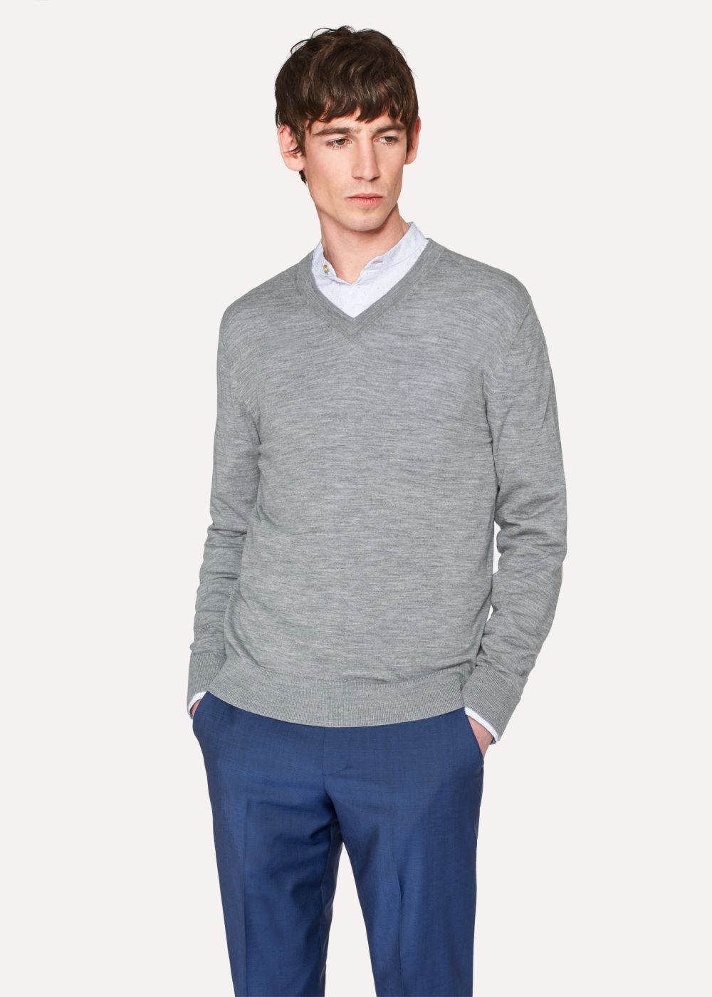 Paul Smith Mens's Light Grey Merino Wool V-Neck Sweater