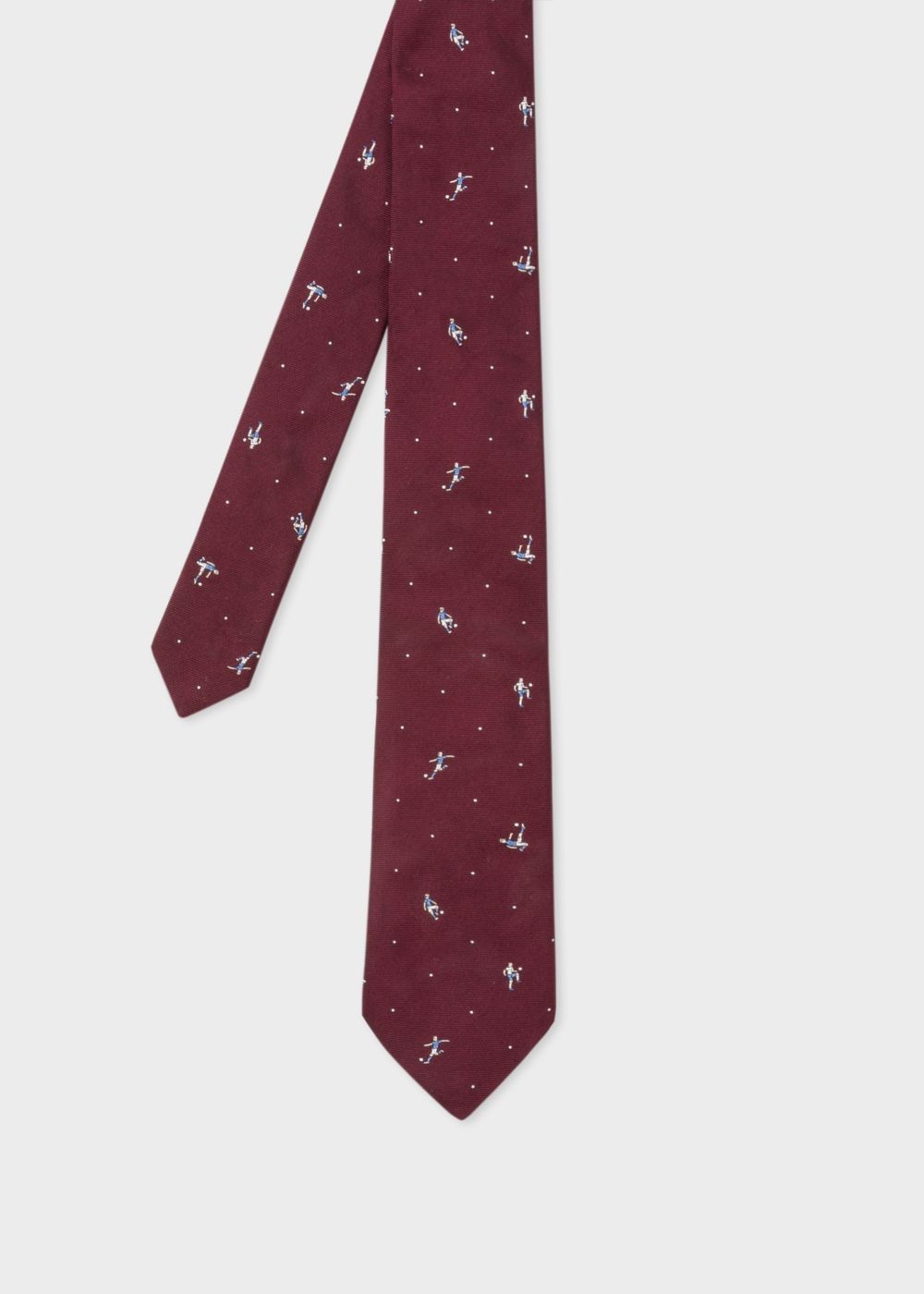 Paul Smith Men's Burgundy 'footballer' Motif Narrow Silk Tie