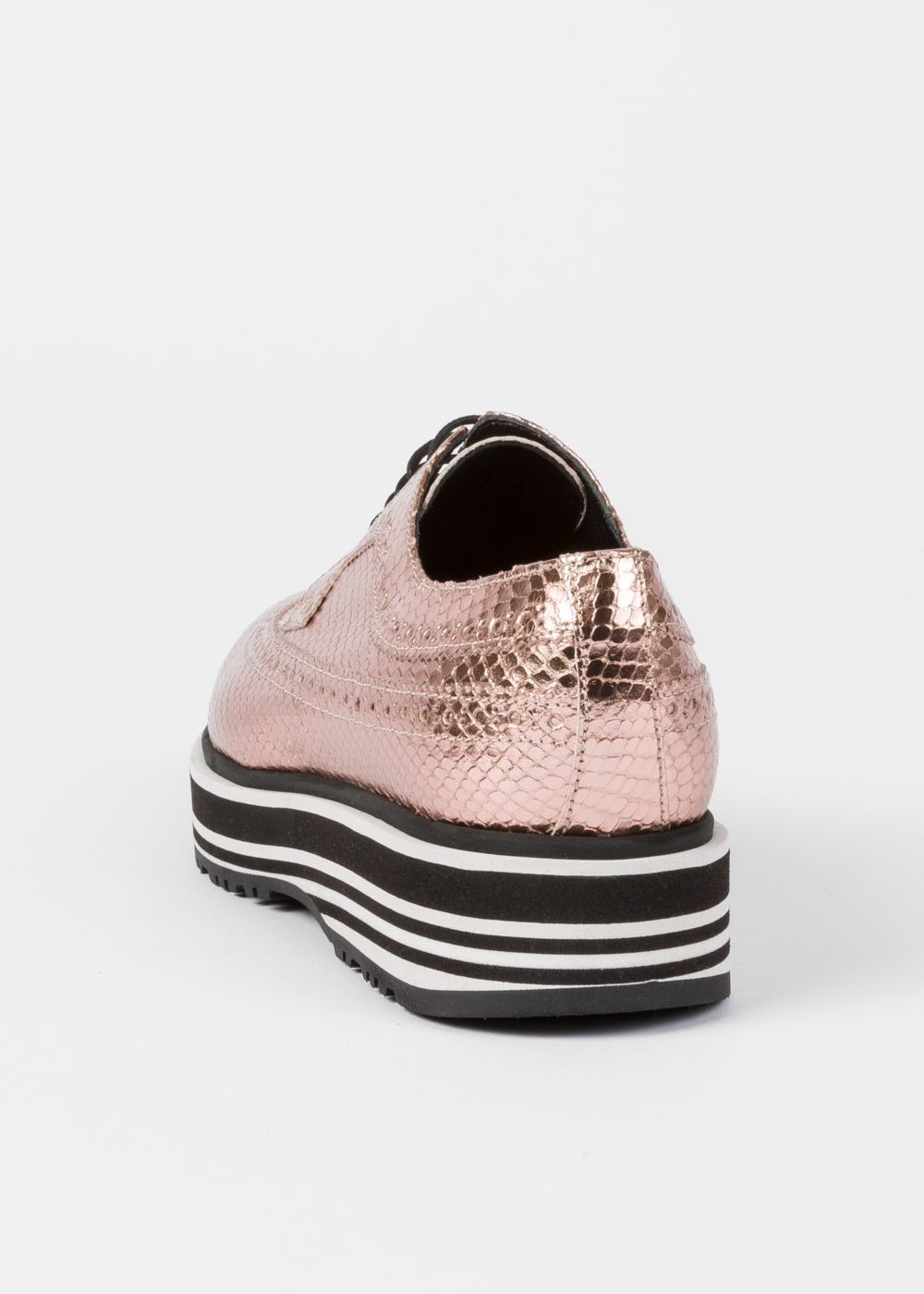 Paul Smith Women's Metallic Gold Leather 'grand' Brogues With Striped Soles Shoes