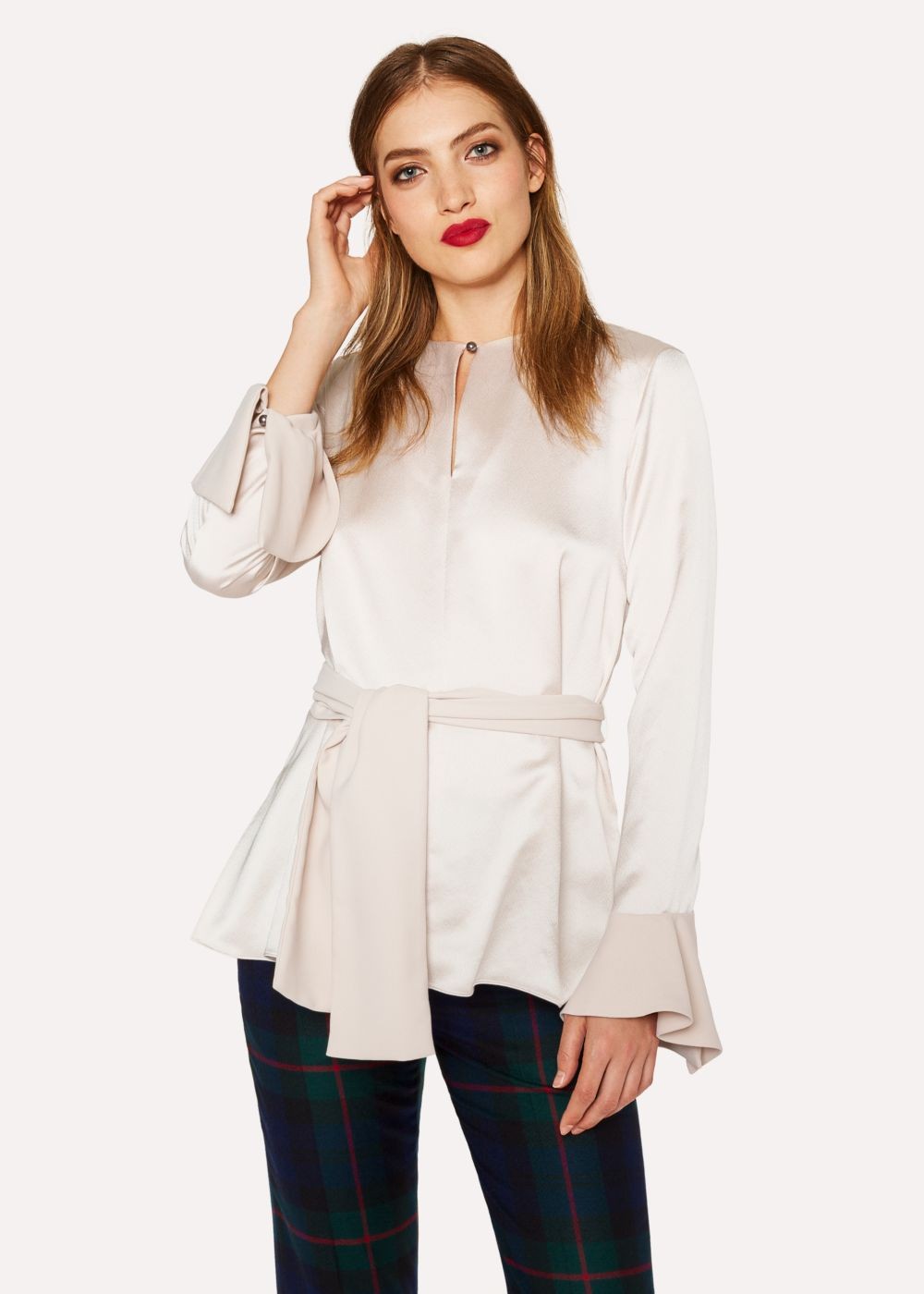 Paul Smith Women's Ivory Keyhole-Front Satin Top With Belt Detail