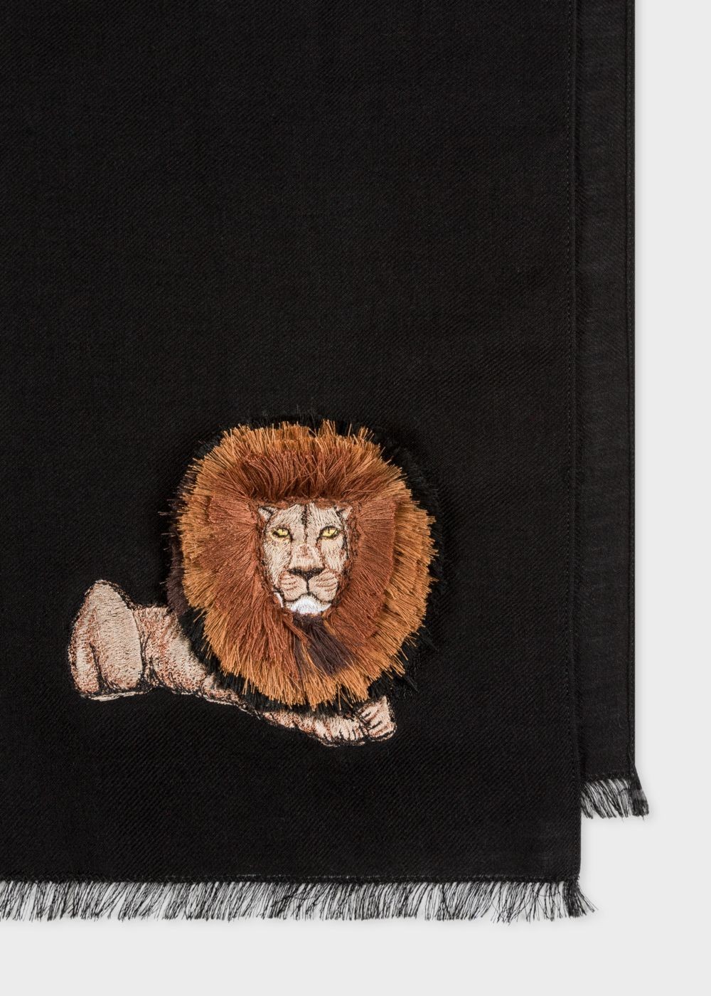 Paul Smith Men's Black 'lion' Embroidery Wool Scarf