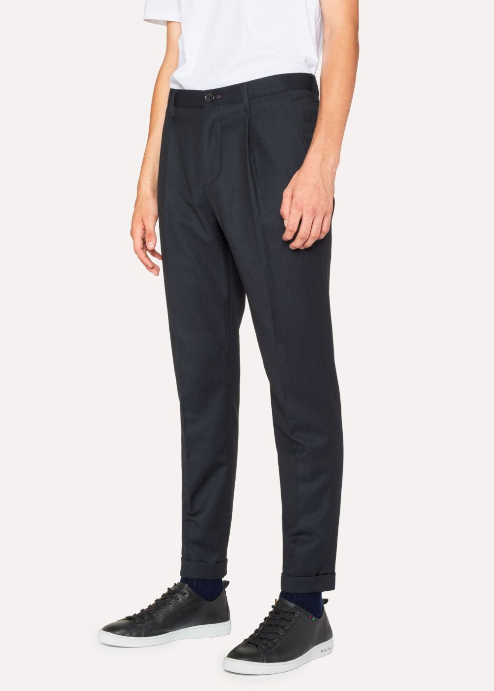Paul Smith Men's Dark Navy Pleated Wool And Cotton-Blend Pants