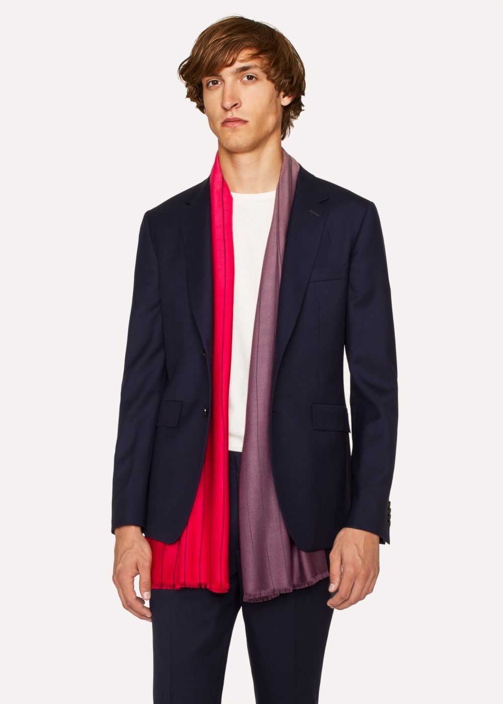 Paul Smith Mens's Red And Dark Purple Dip-Dye Stripe Cashmere-Blend Scarf