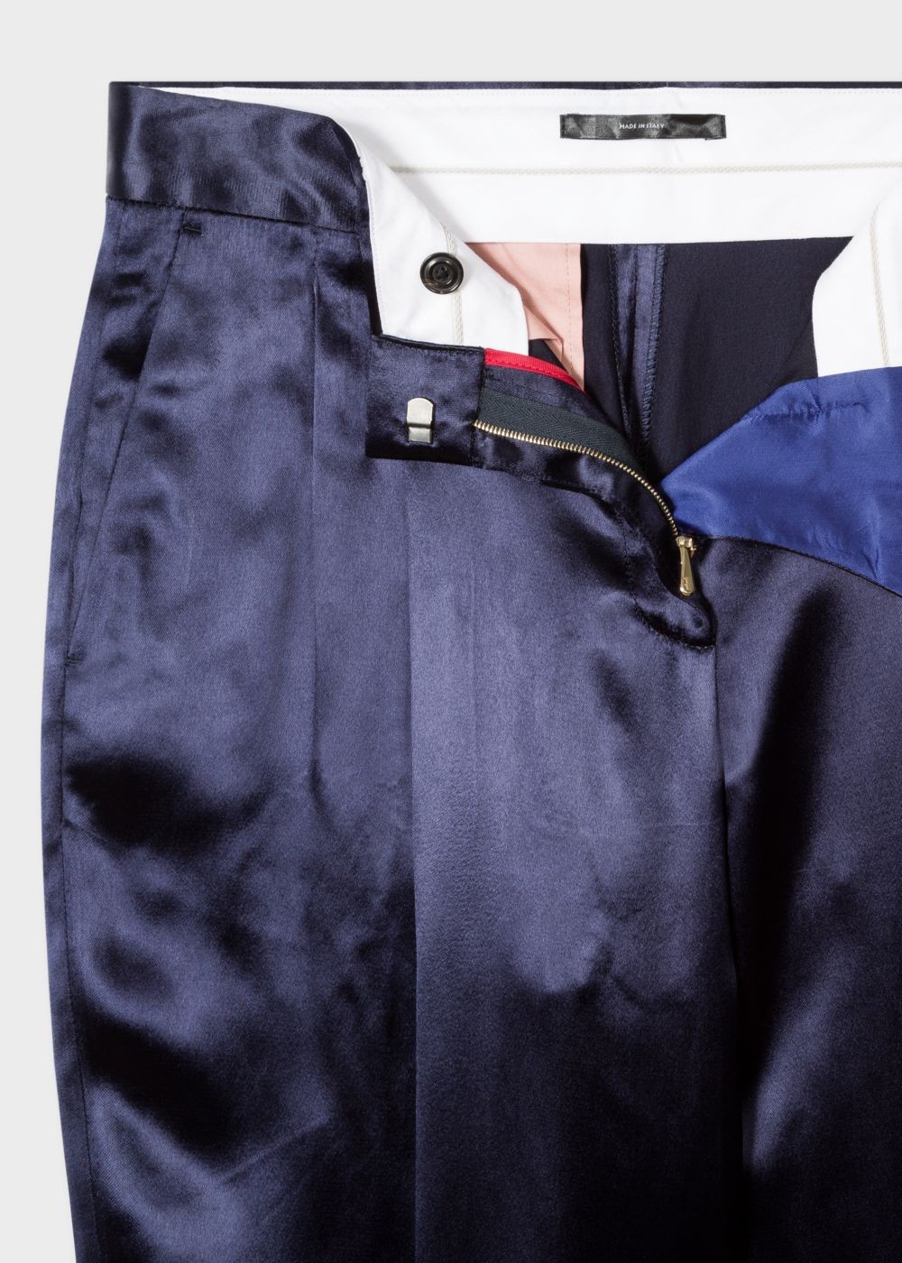 Paul Smith Women's Tailored-Fit Navy Satin Tux Pleat Front Pants