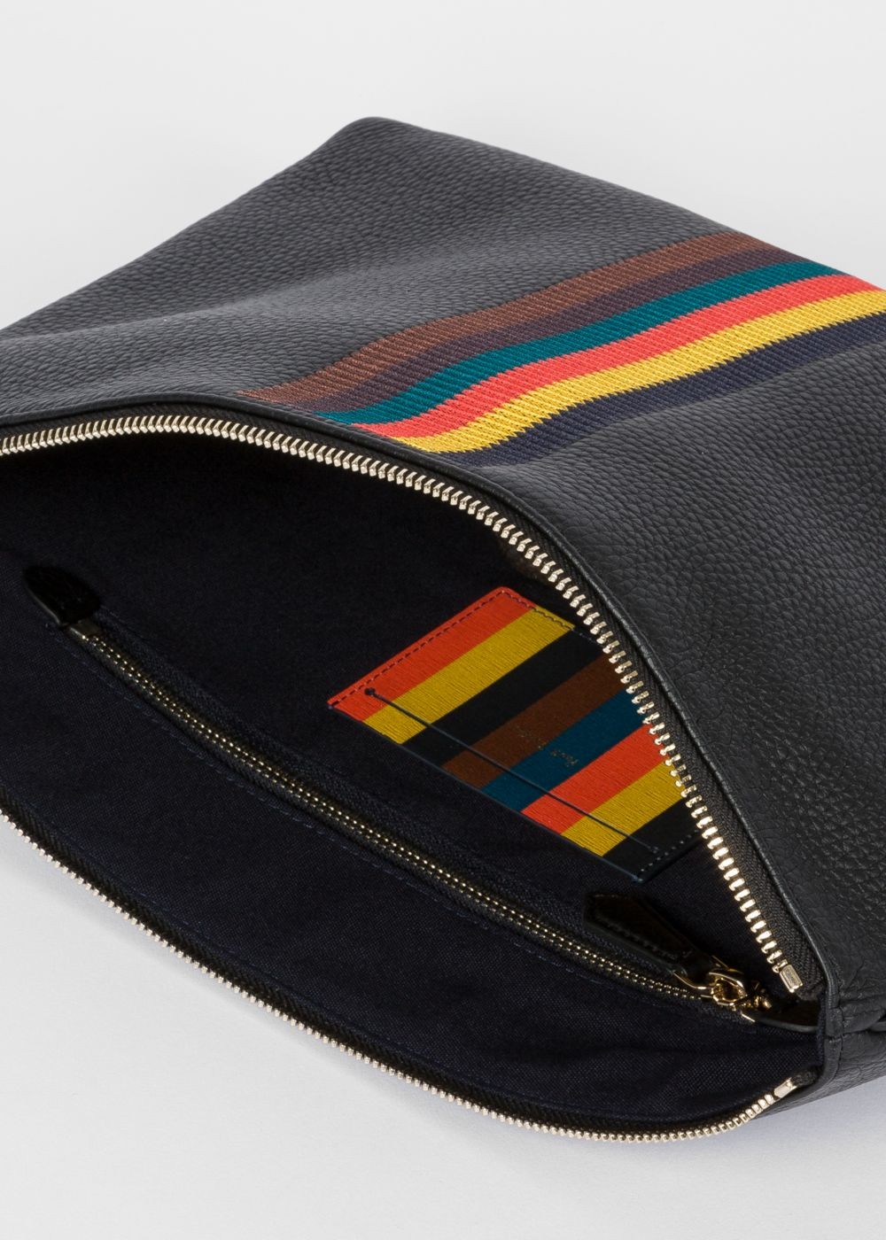 Paul Smith Men's Black 'bright Stripe' Leather Document Pouch Accessories