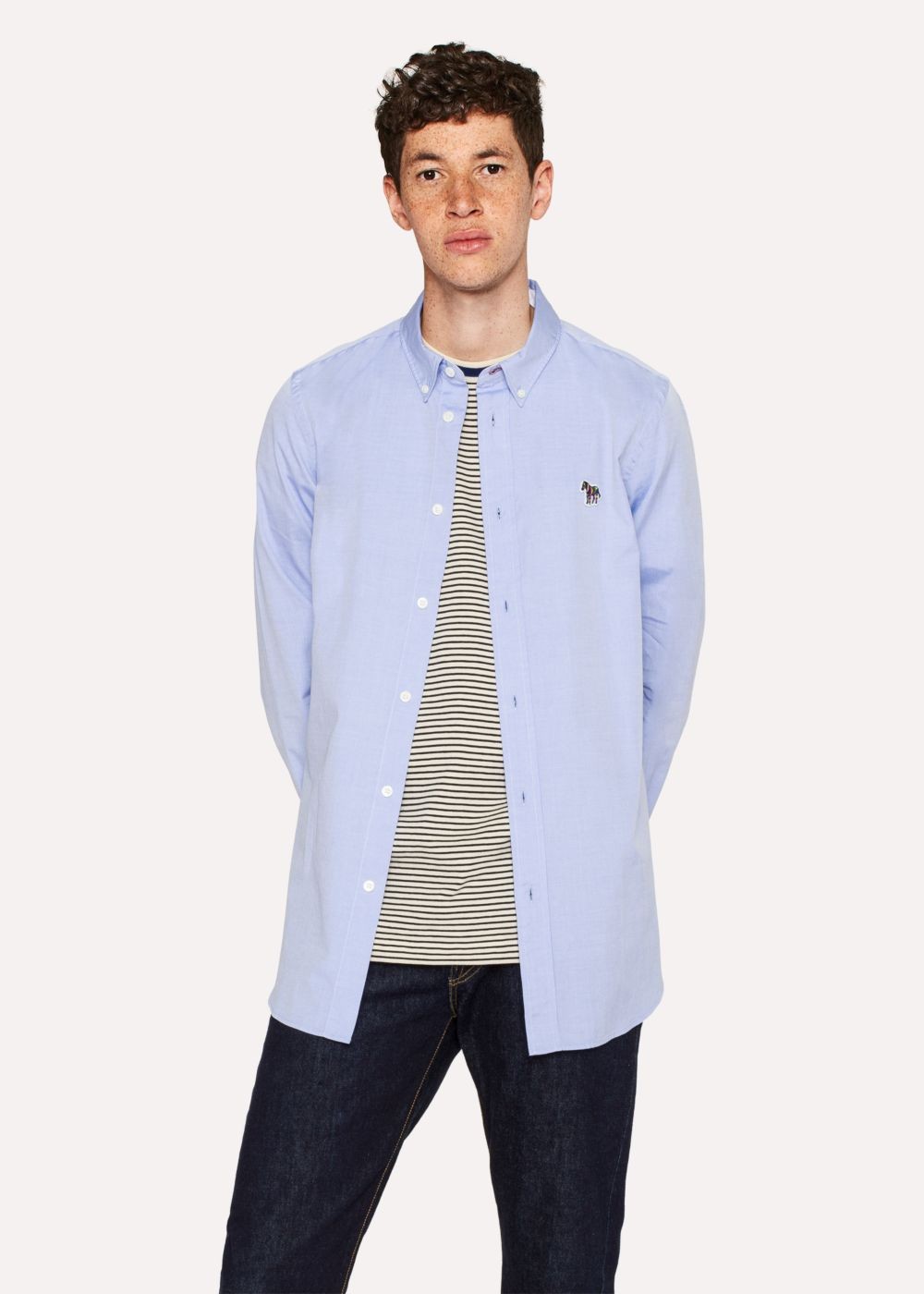 Paul Smith Men's Tailored-Fit Sky Blue Cotton Tee With Zebra Motif