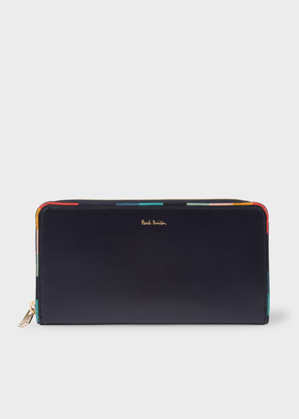 Paul Smith Lady's Navy 'artist Stripe' Edge Leather Zip-Around Wallet