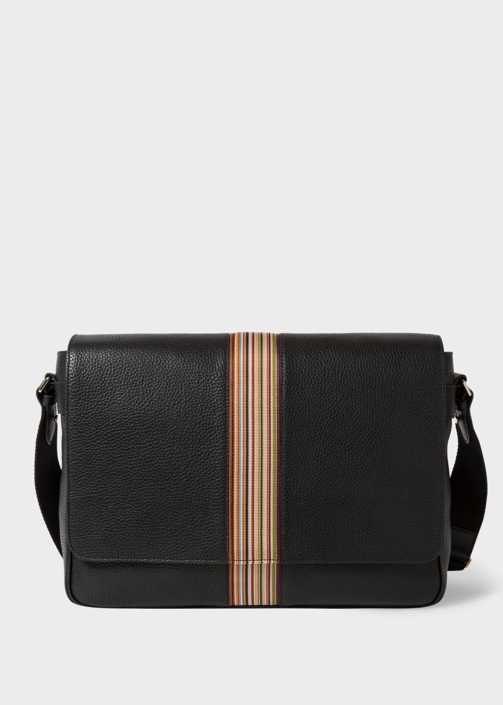 Paul Smith Men's Black Leather Signature Stripe Messenger Bag