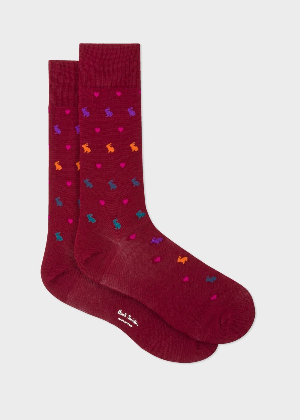 Paul Smith Men's Burgundy Rabbit And Heart Motif Socks