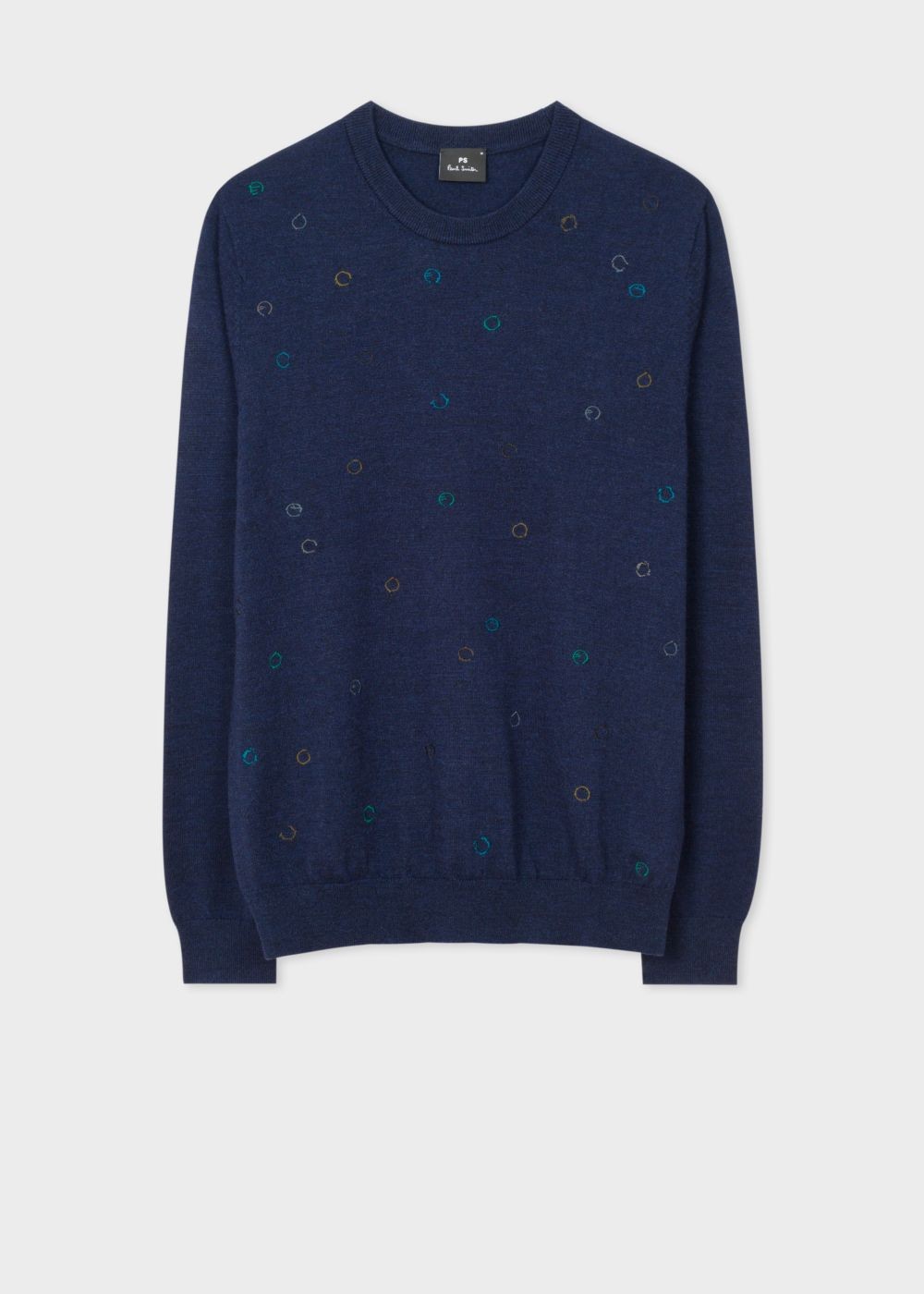 Paul Smith Men's Navy Merino Wool Embroidered-Spot Sweater