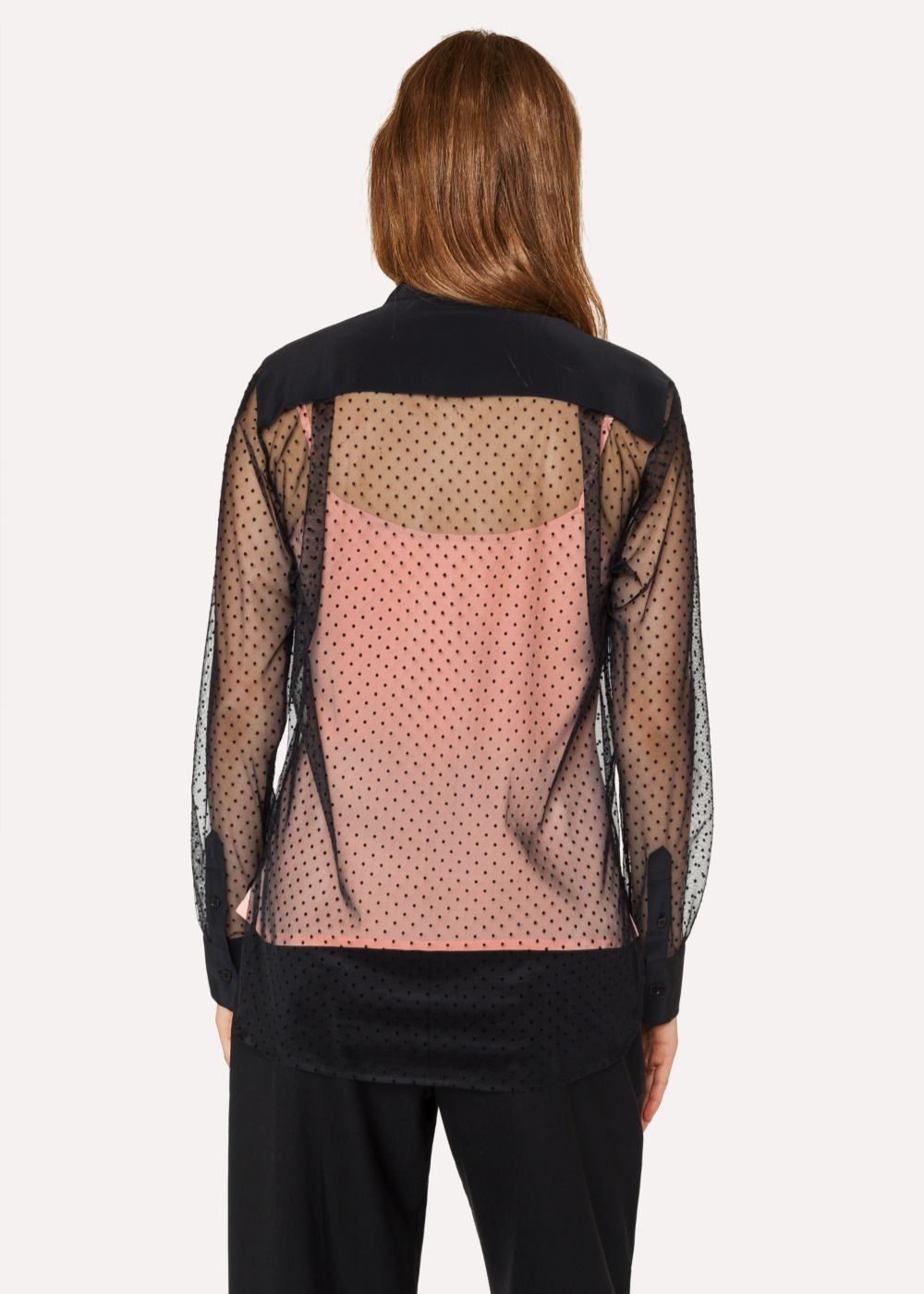 Paul Smith Women's Black Flocked-Spot Frill T-Shirts With Contrast Cami