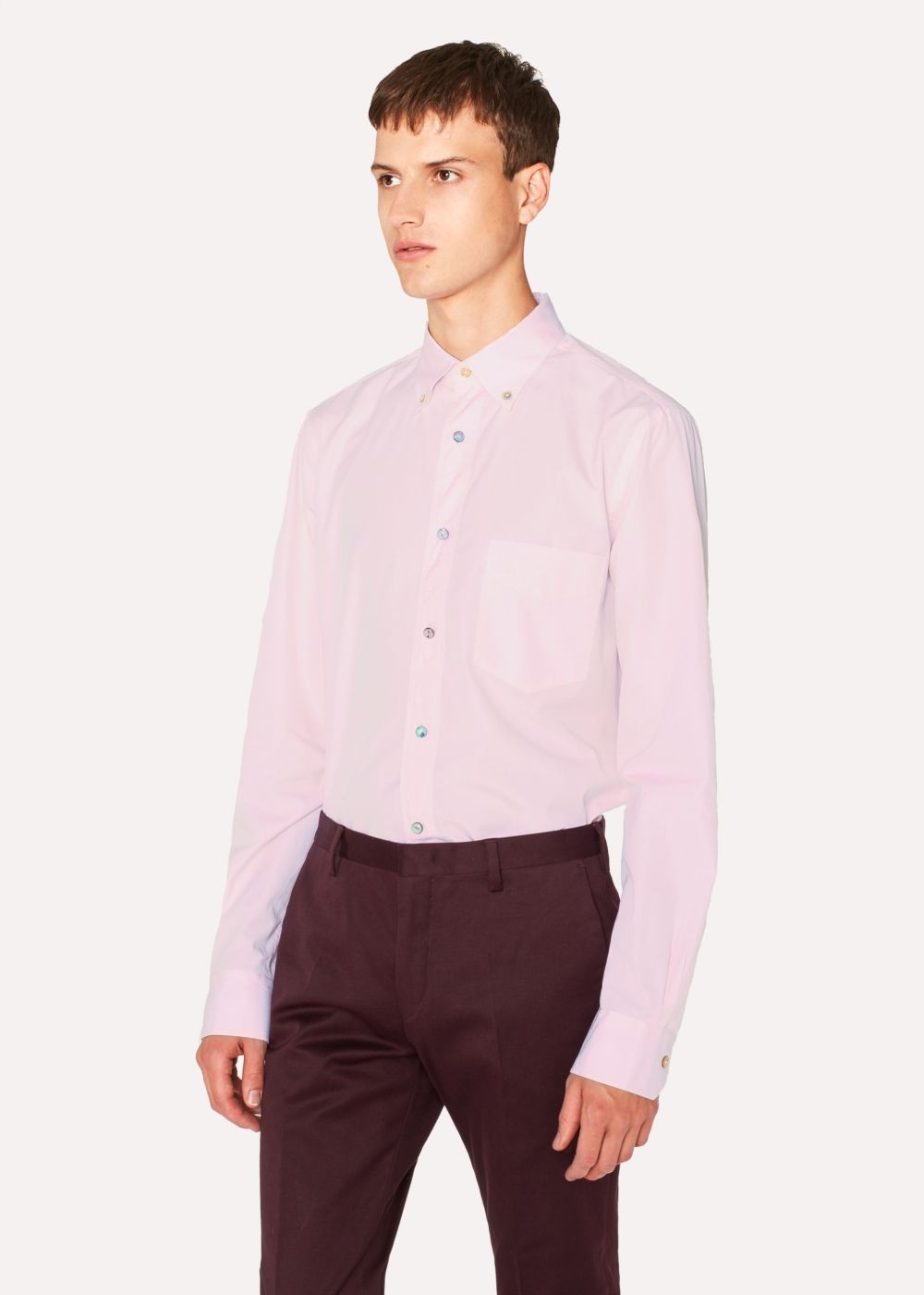Paul Smith Mens's Tailored-Fit Pink Cotton Button-Down Shirt With Charm Buttons