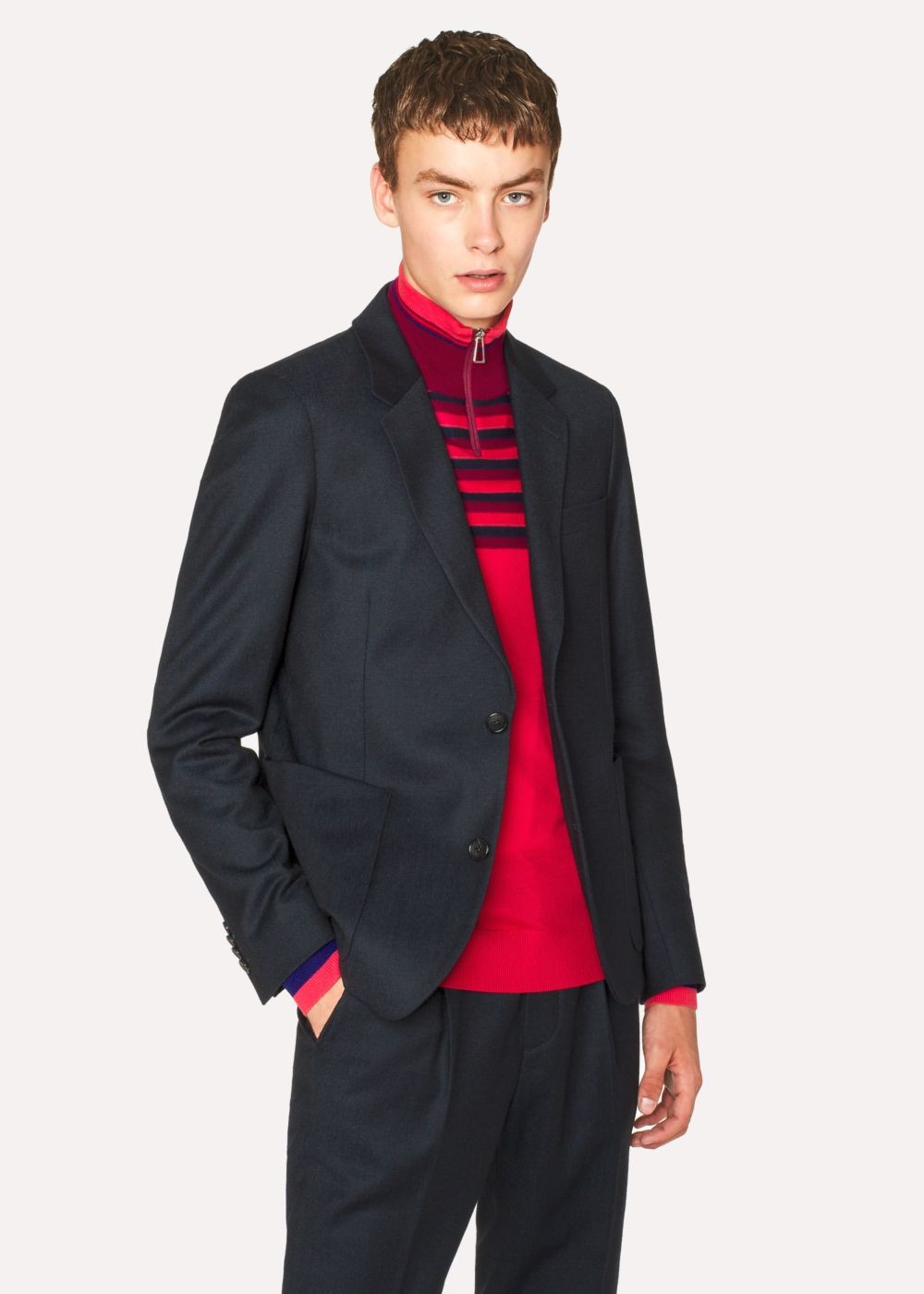 Paul Smith Men's Mid-Fit Two-Tone Navy Wool-Blend Twill Blazer Clothing