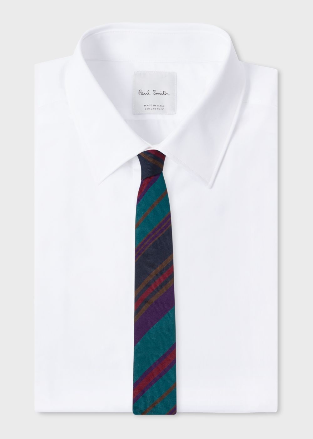 Paul Smith Men's Petrol Multi-Coloured Diagonal Stripe Narrow Silk Tie