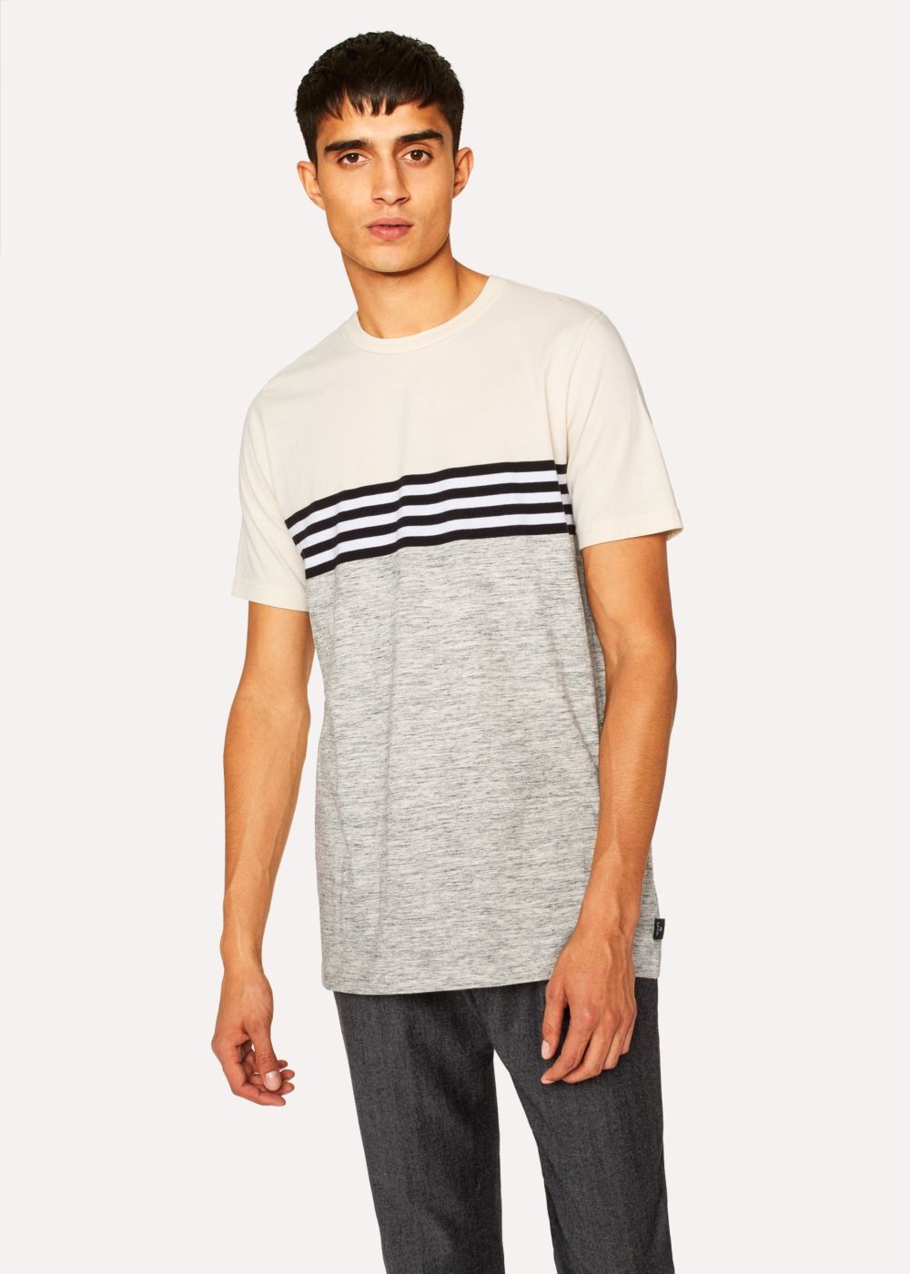 Paul Smith Men's Grey Marl And Cream Stripe T-Shirts