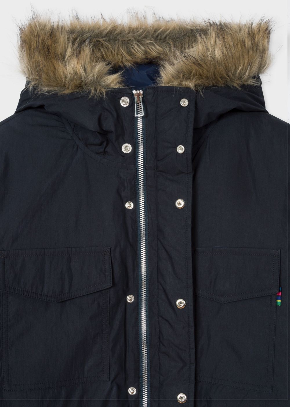 Paul Smith Men's Navy Quilted Parka With Faux Fur Hood Detail Clothing