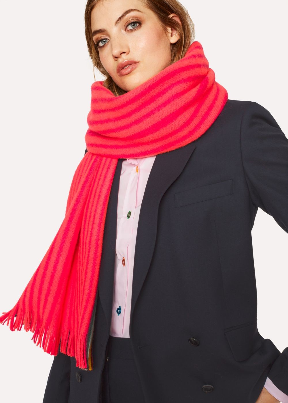 Paul Smith Womens's Pink 'artist Stripe' Band Merino Wool Scarf