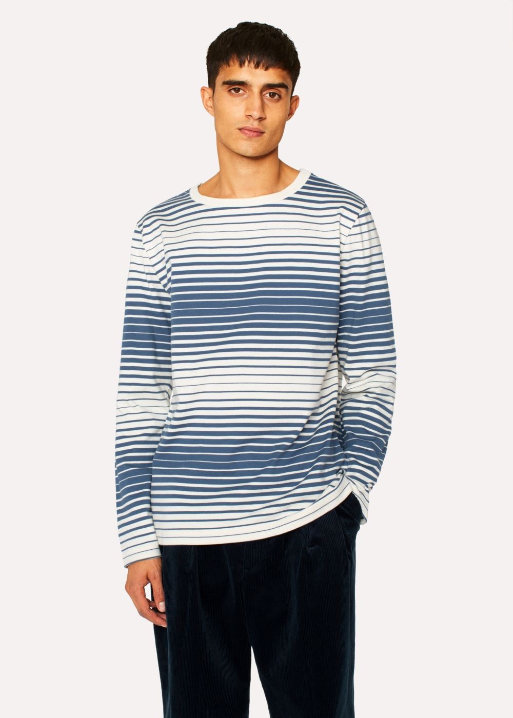 Paul Smith Mens's Off-White And Slate Blue Stripe Long-Sleeve Red Ear Tees