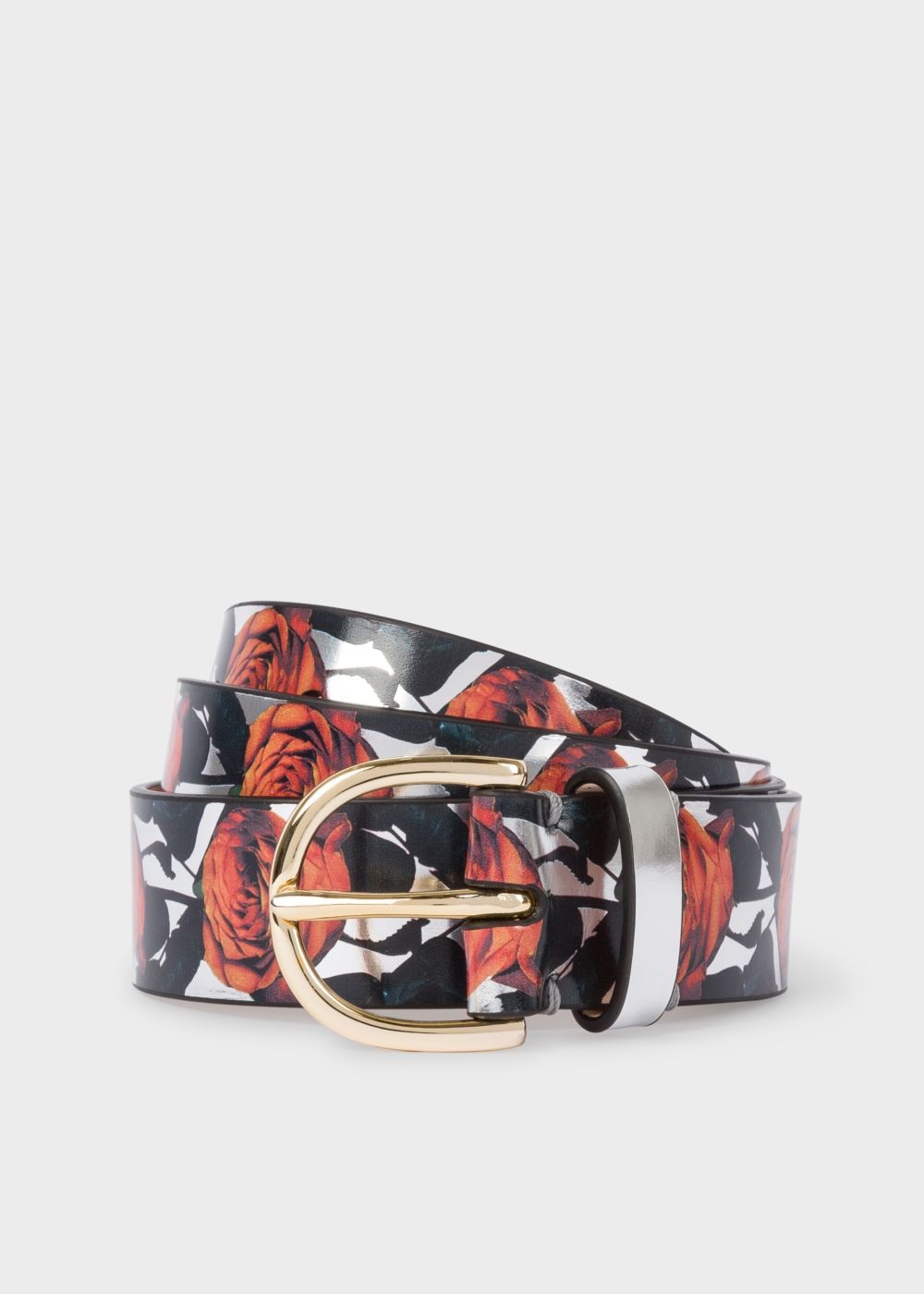 Paul Smith Women's Silver 'rose' Print Leather Belt