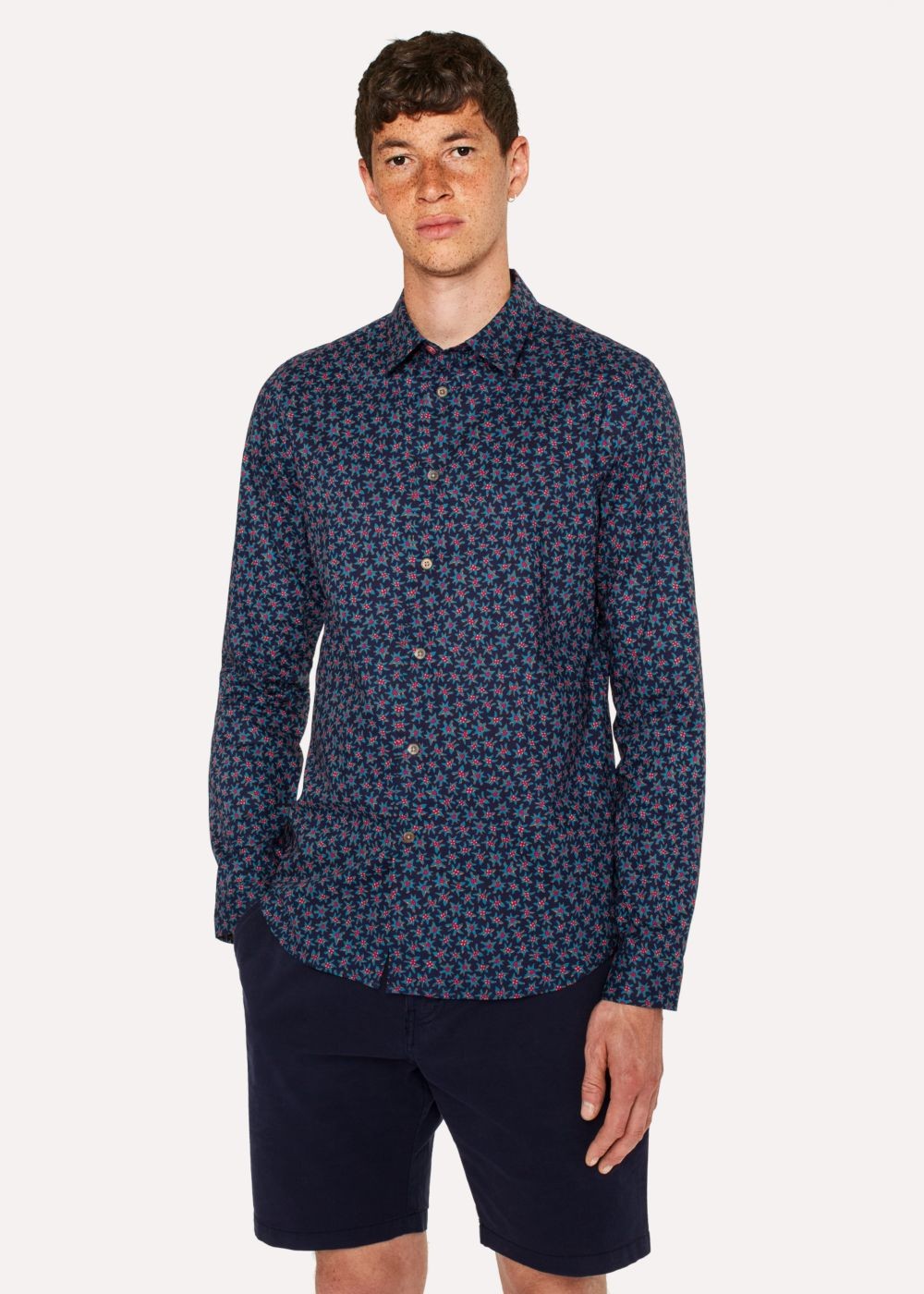 Paul Smith Men's Slim-Fit Navy 'torn Floral' Print Cotton Shirts