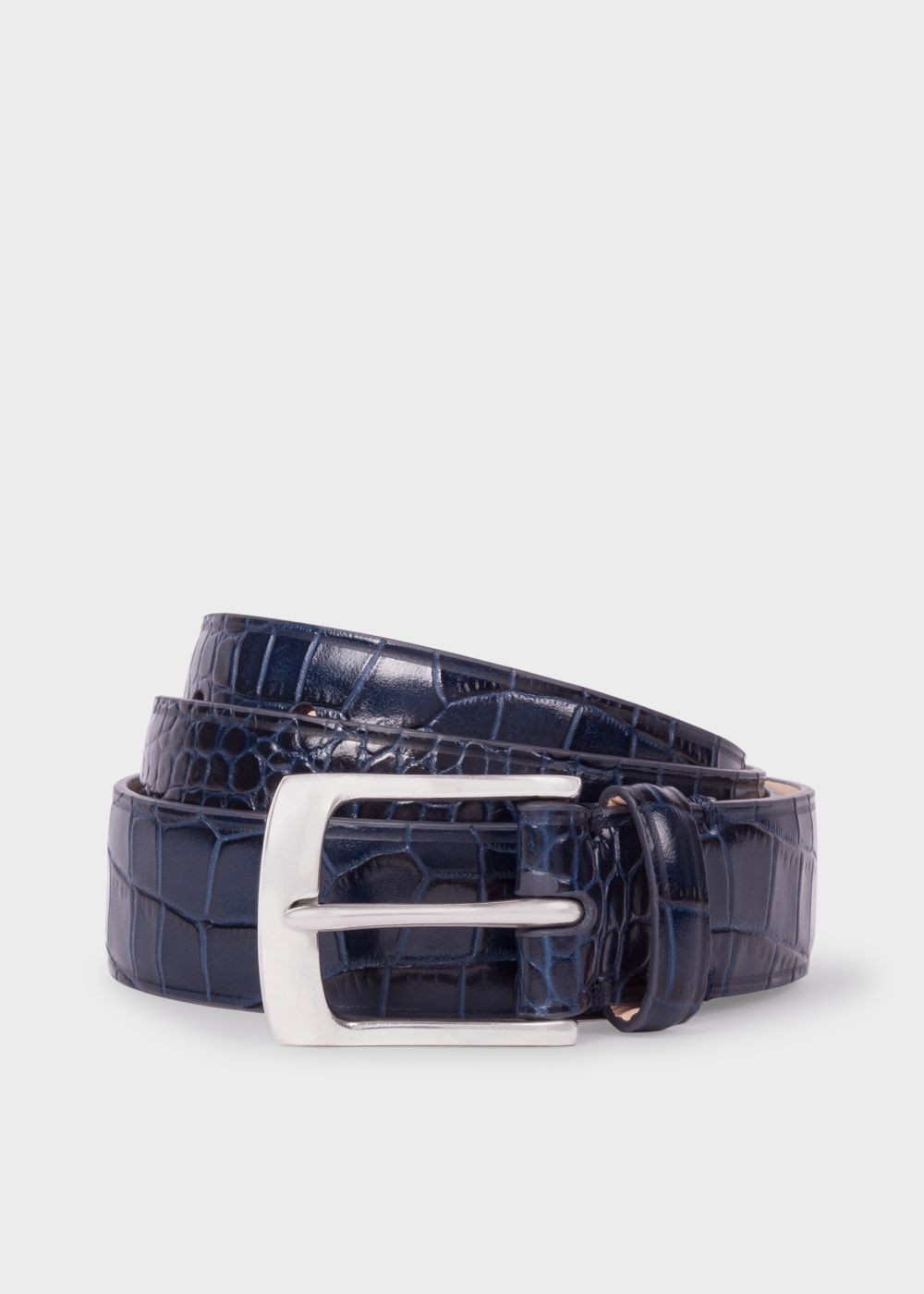 Paul Smith Men's Blue Mock-Croc Leather Belt