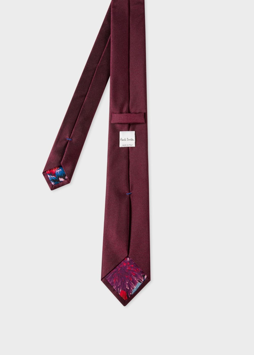 Paul Smith Men's Burgundy 'floral Stripe' Embroidered Narrow Silk Tie