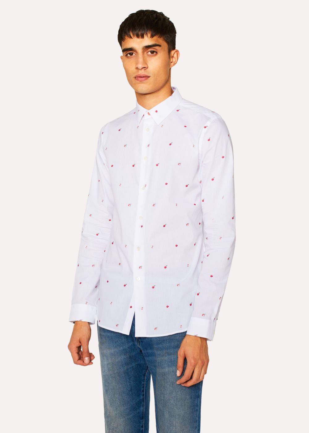 Paul Smith Men's Slim-Fit White 'apple' Embroidery Cotton TShirts