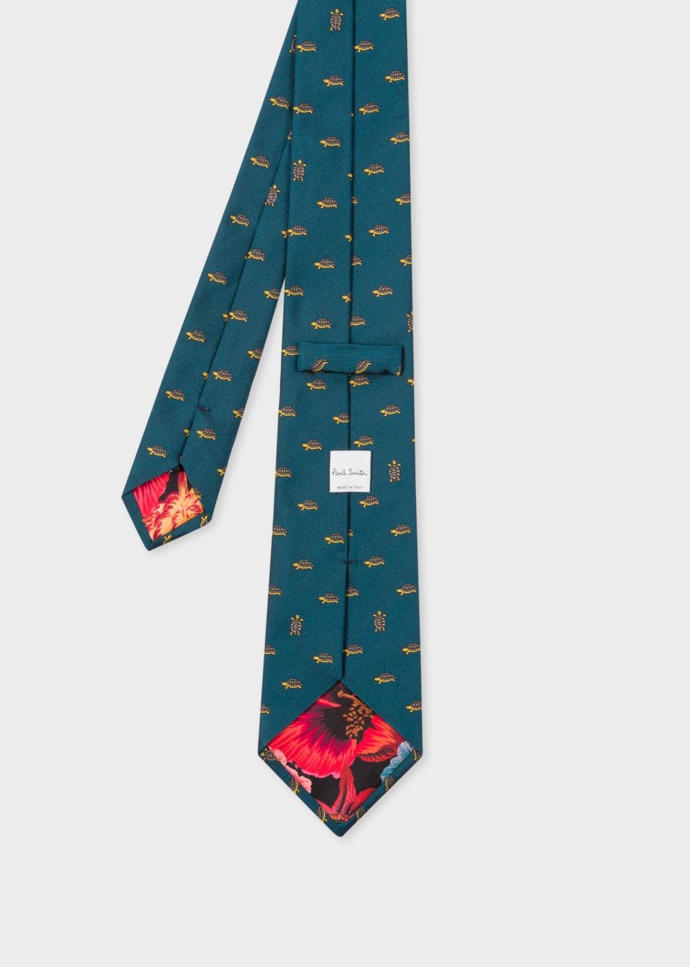 Paul Smith Men's Petrol Blue Embroidered Turtle Motif Silk Tie