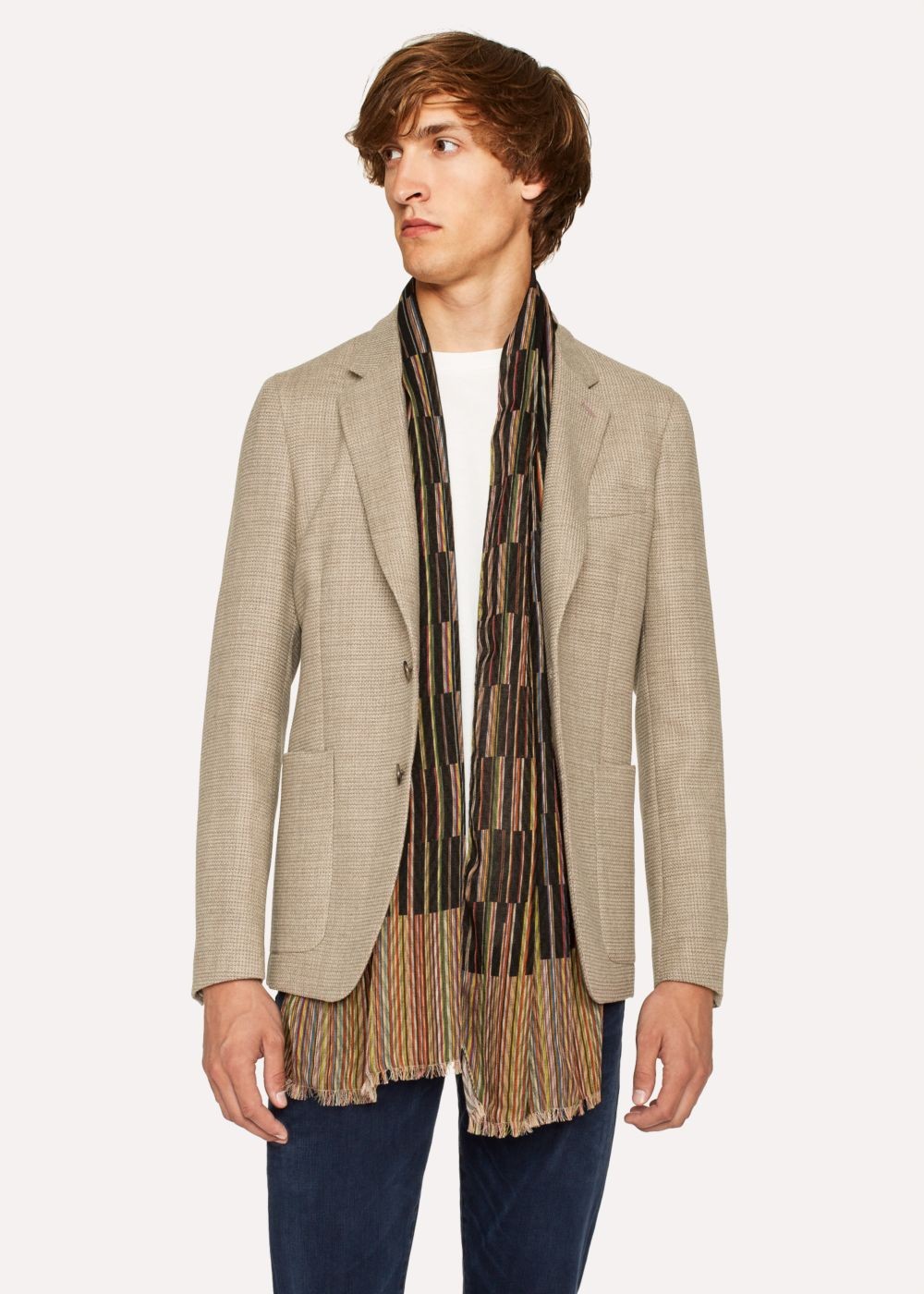 Paul Smith Men's Signature Stripe Block Pattern Scarf