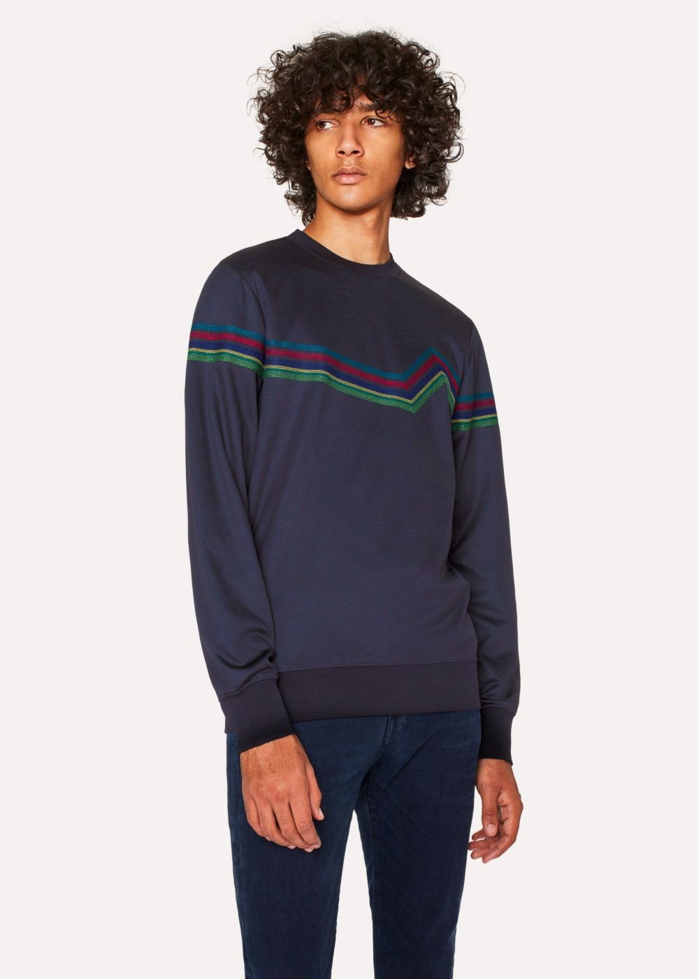 Paul Smith Mens's Navy 'cycle Stripe' Embroidery Cotton-Blend Sweatshirt