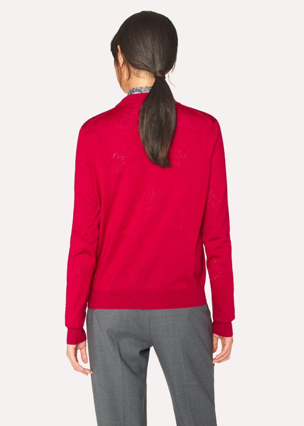 Paul Smith Womens's Red Wool-Silk Openwork-Knit Sweater