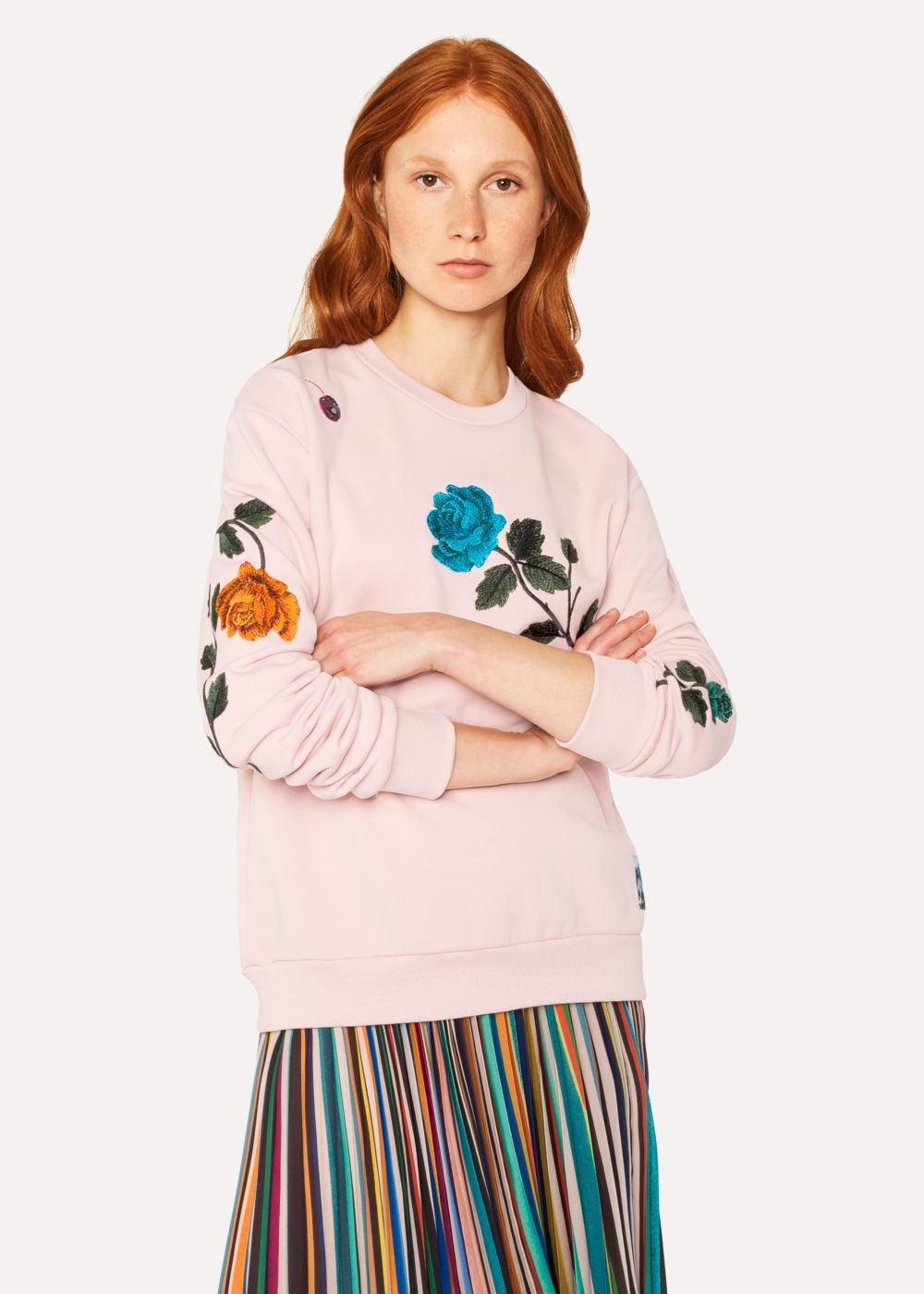 Paul Smith Women's Pale Pink 'rose' Embroidered Cotton Sweatshirt