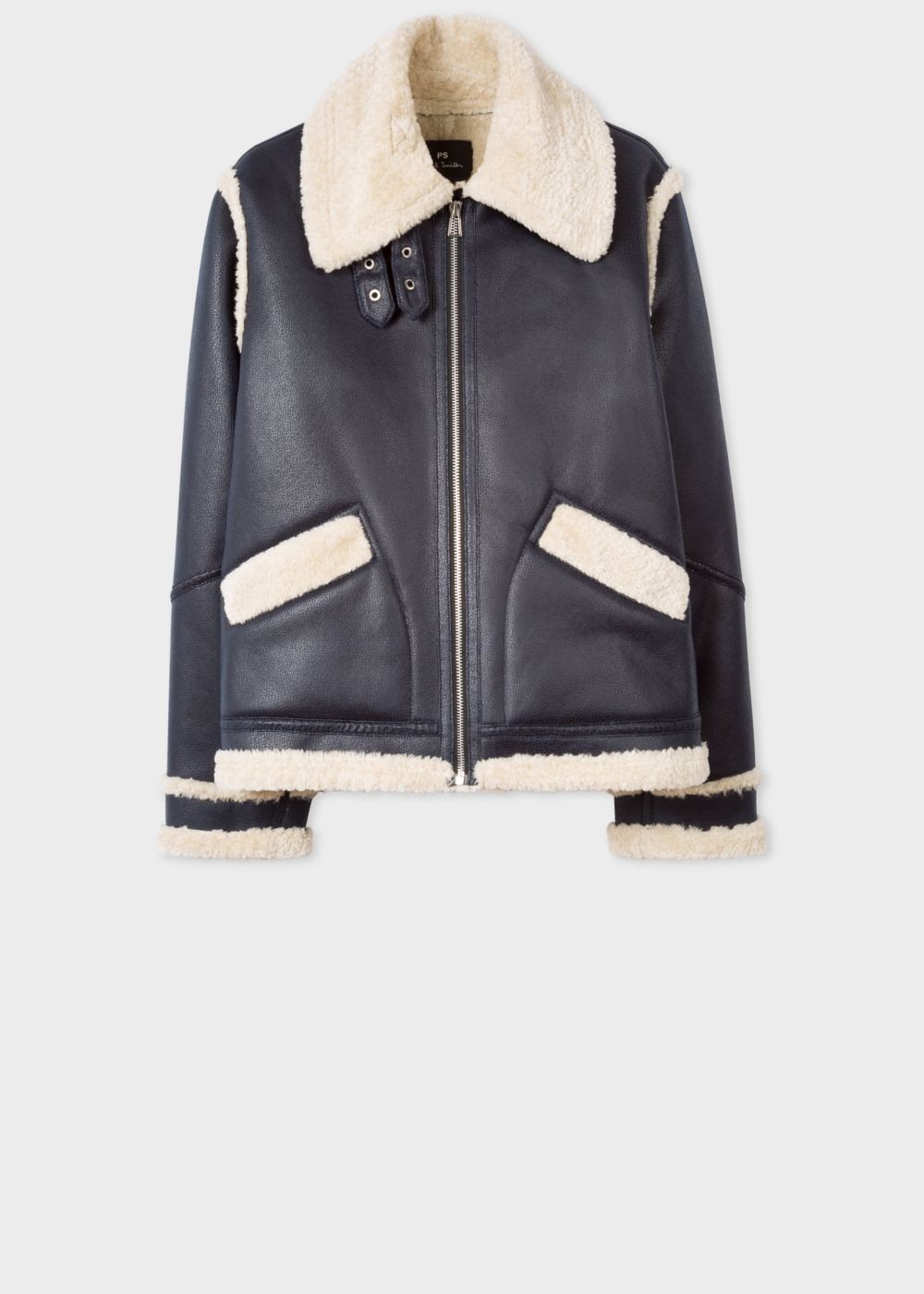 Paul Smith Womens's Navy Faux Shearling Aviator Jackets With Contrast Trims