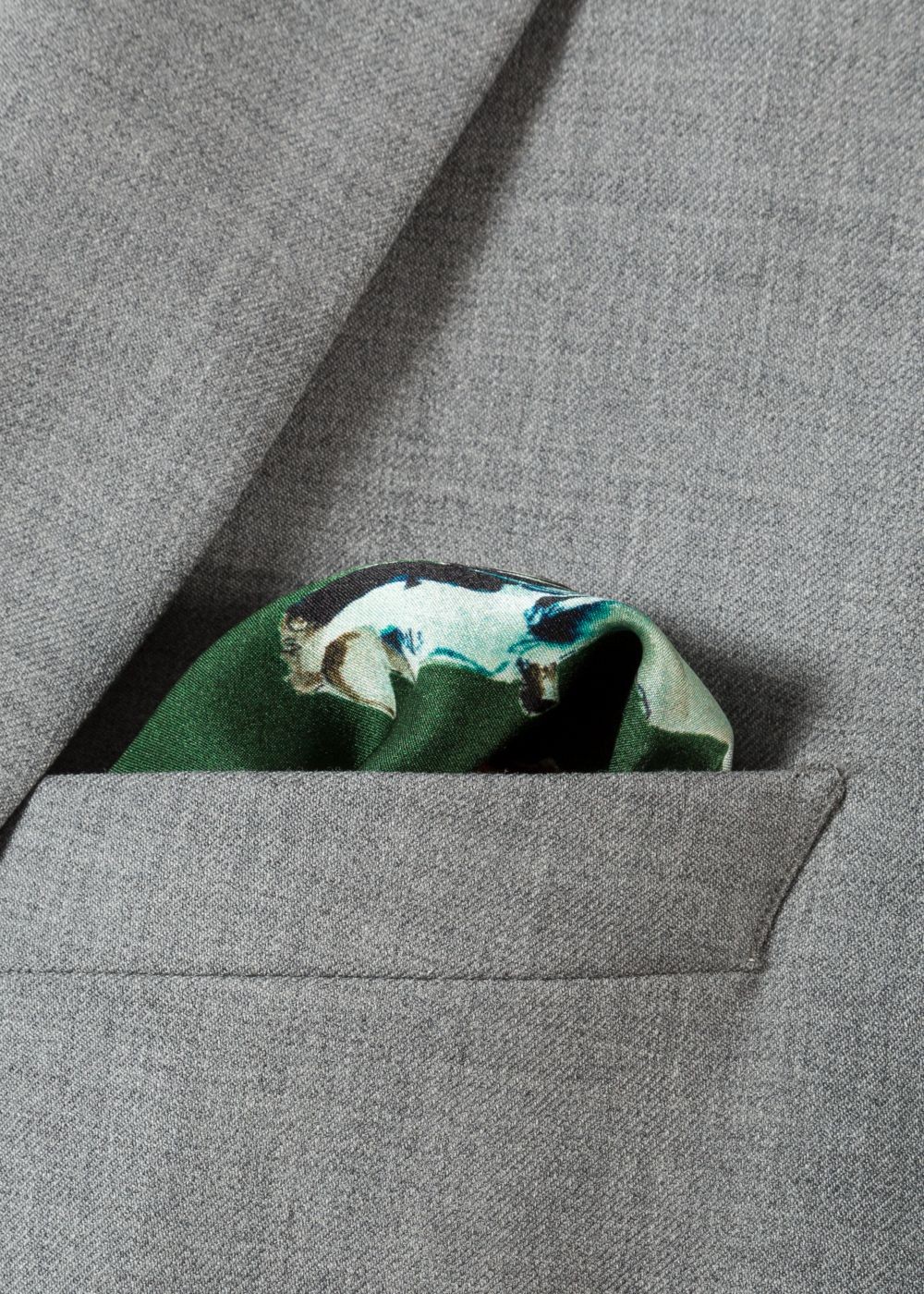 Paul Smith Mens's Green 'safari Animals' Print Silk Pocket Square Accessories